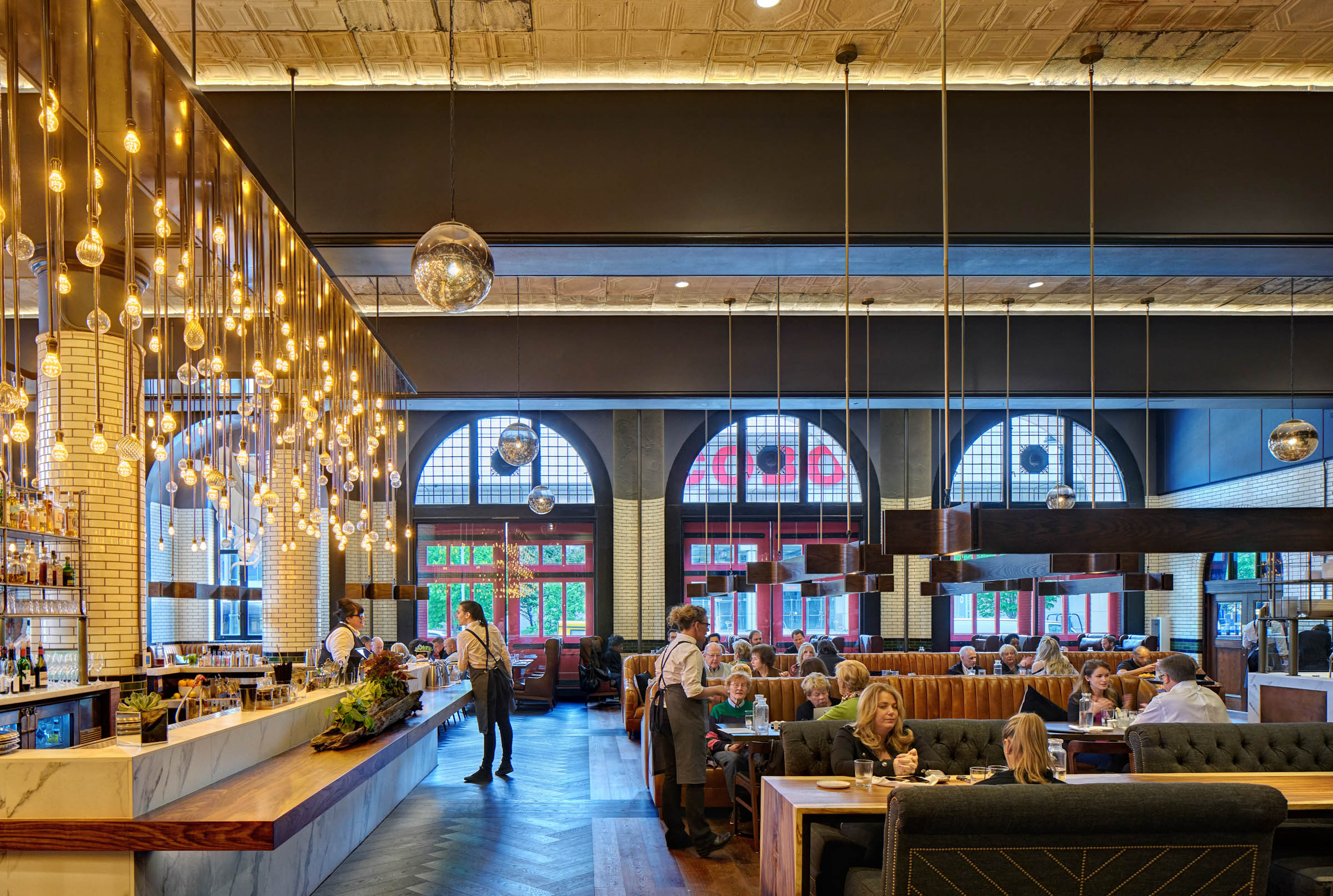 A photo of people dining at a restaurant
