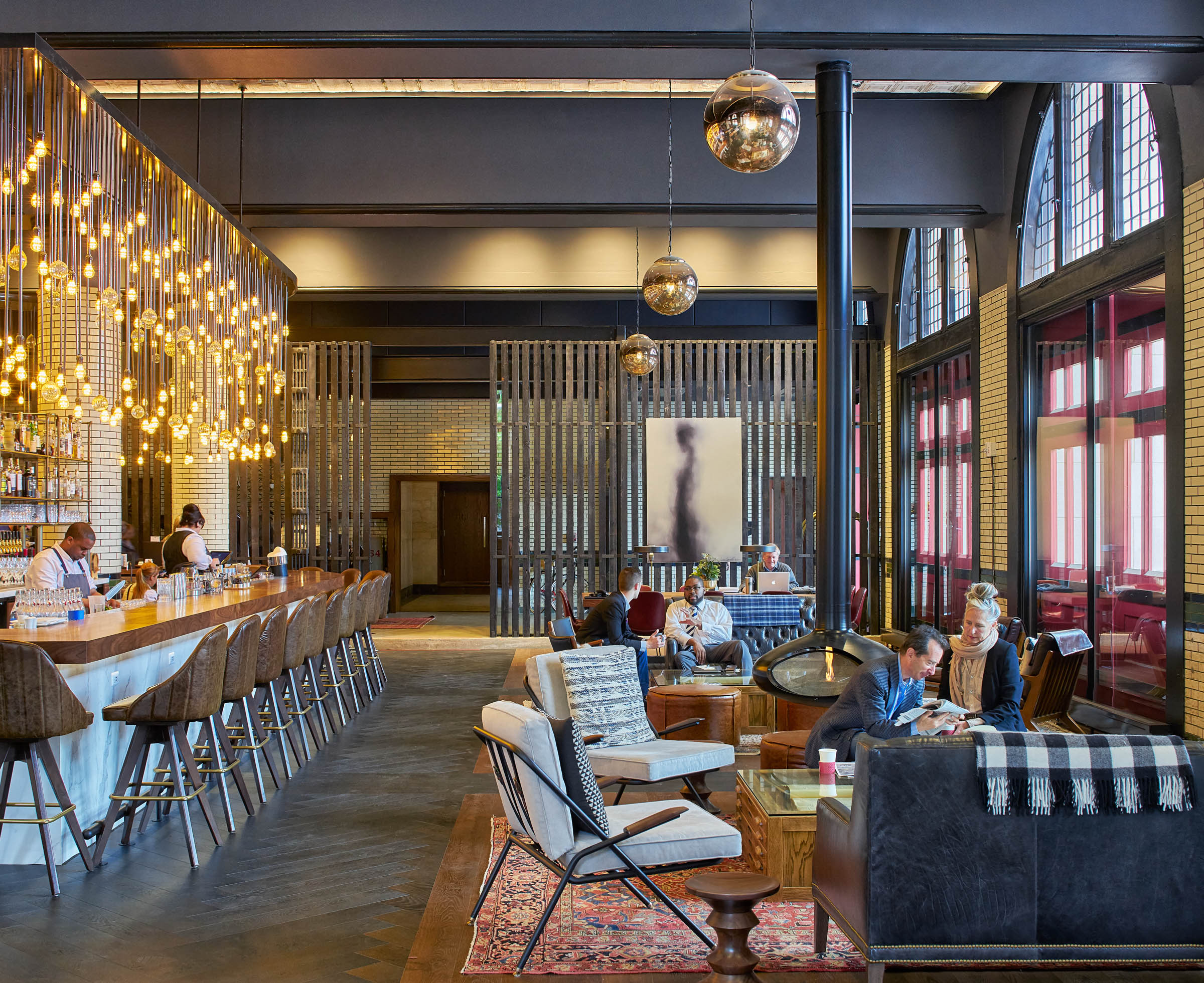 A photo of a seating area in a bar